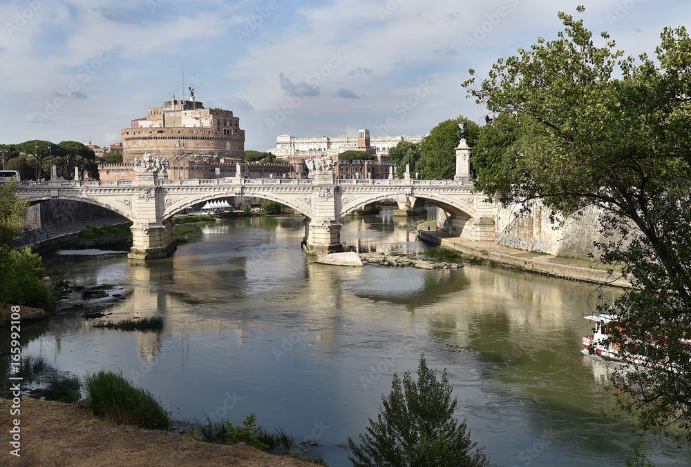 Castel Saint Angelo and bridge over the Tiber river in Rome, Italy Castel Saint Angelo and bridge over the Tiber river in Rome, Italy