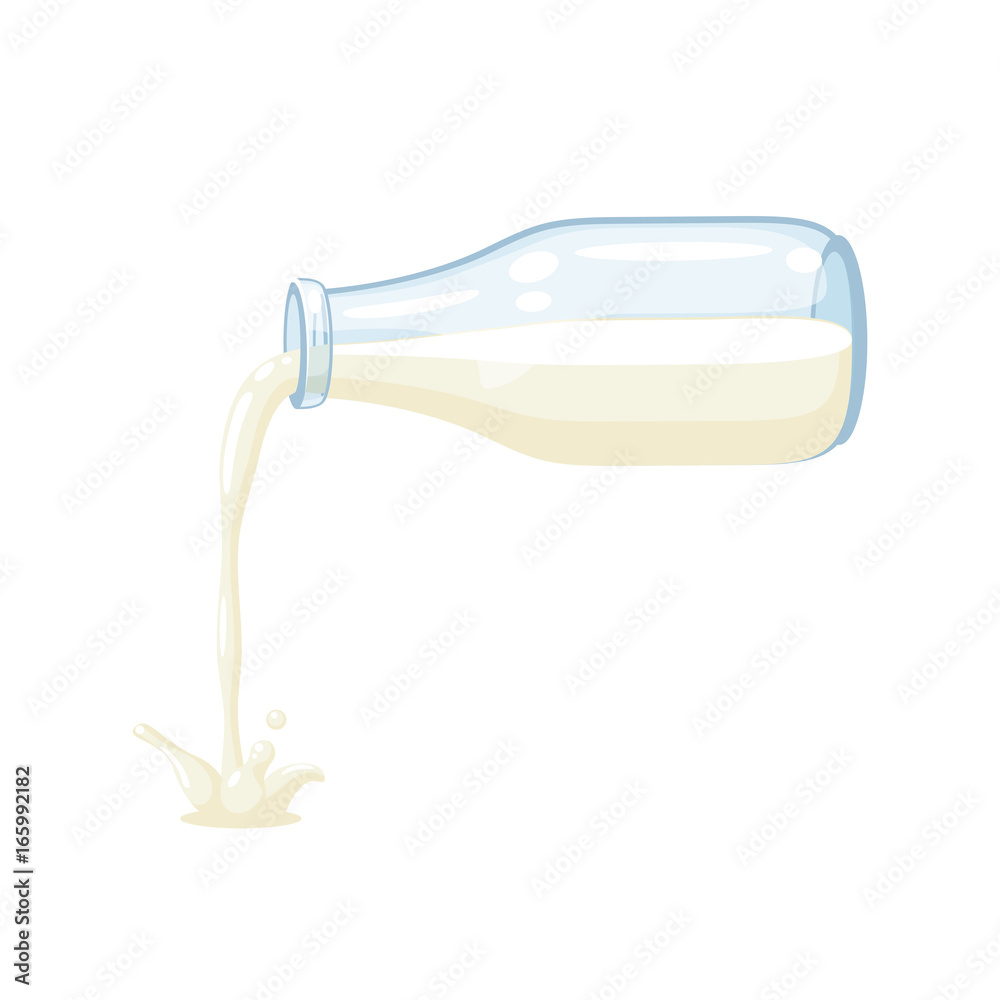 Transparent glass bottle pours out milk. Vector cartoon illustration flat  icon isolated on white. Stock Vector | Adobe Stock