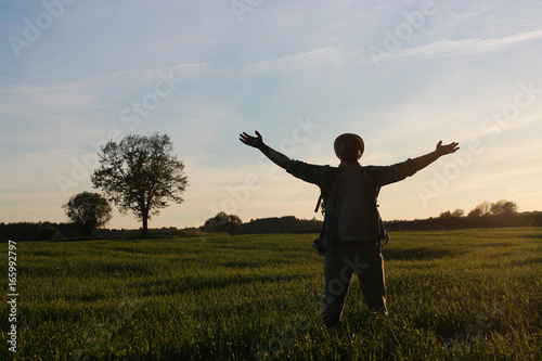 Man in casual clothes is a traveler in the open spaces