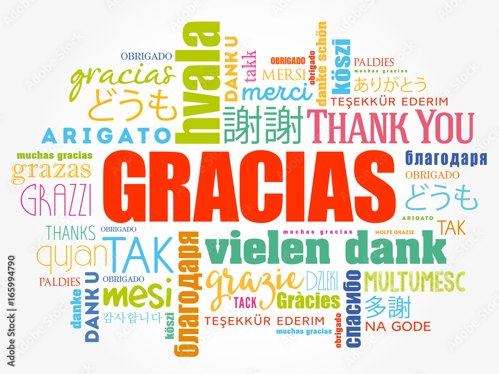 Fototapeta premium Gracias (Thank You in Spanish) Word Cloud background, all languages, multilingual for education or thanksgiving day
