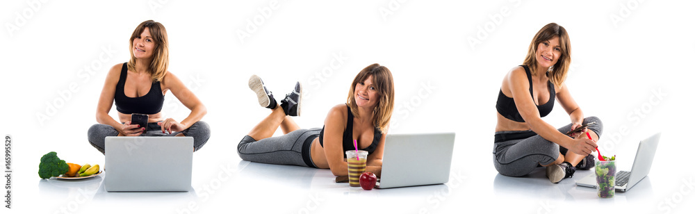 Sport woman working with her laptop Sport woman working with her laptop