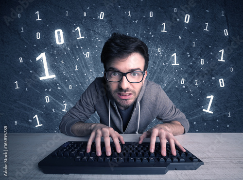 Online intruder geek guy hacking codes
