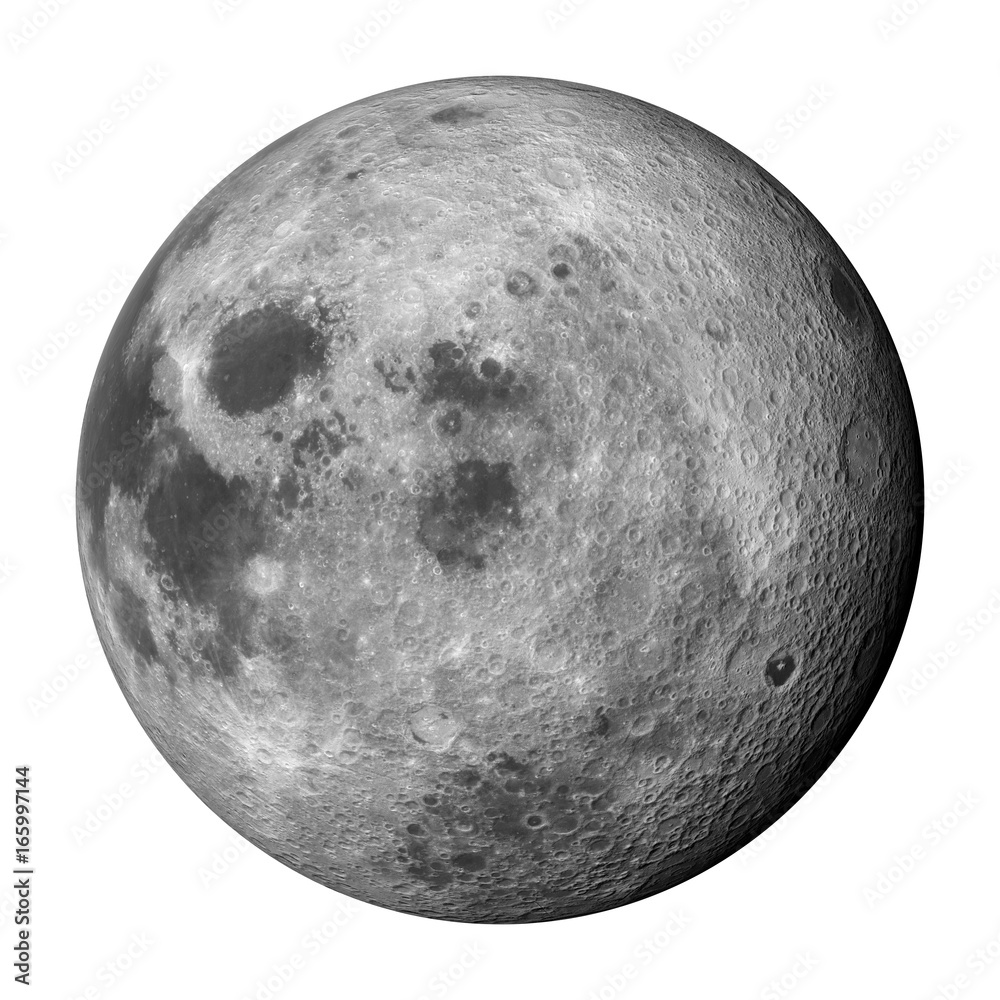Obraz premium 3D render, 'right' side of the moon isolated on white background