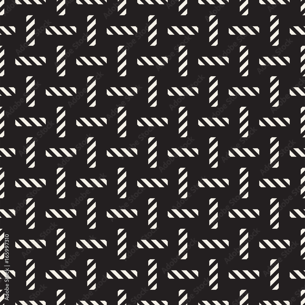 Crosshatch vector seamless geometric pattern. Crossed graphic rectangles background. Checkered motif. Seamless black and white texture of crosshatched lines. Trellis simple fabric print. Crosshatch vector seamless geometric pattern. Crossed graphic rectangles background. Checkered motif. Seamless black and white texture of crosshatched lines. Trellis simple fabric print.