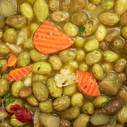 pickle green olives closeup, tasty background photo