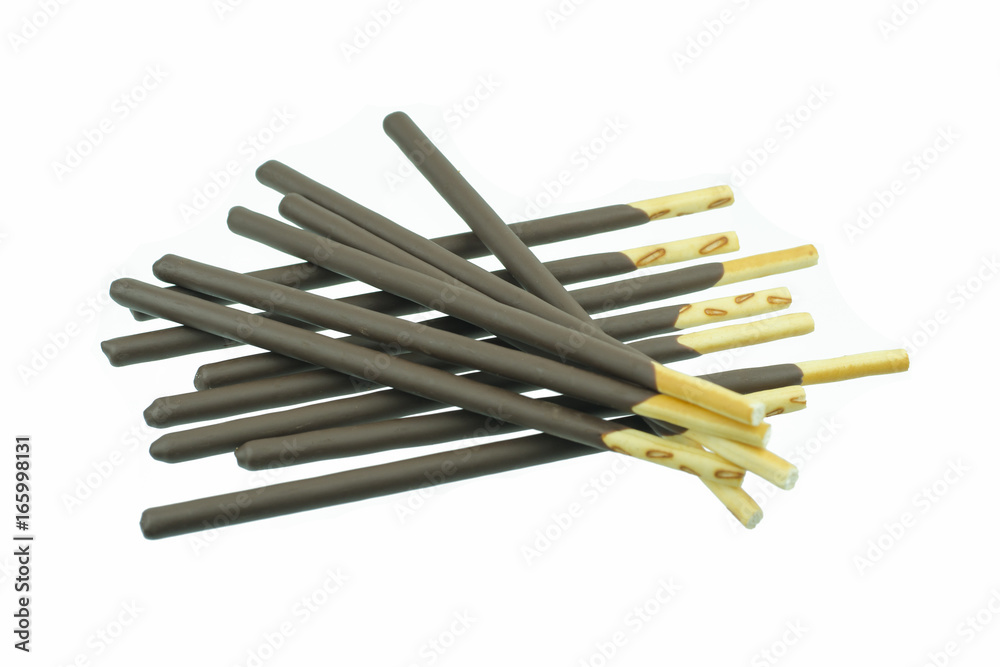 biscuit stick coated with chocolate isolated on white biscuit stick coated with chocolate isolated on white