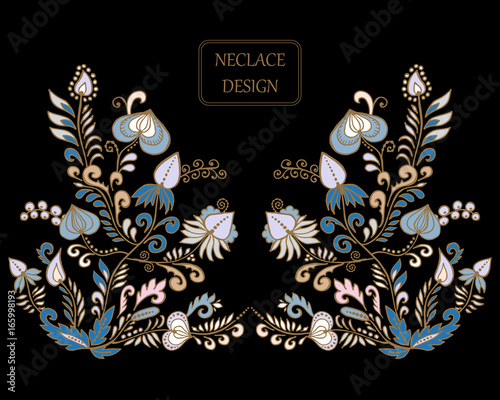 stock vector flowers and leaf ornament. oriental or russian pattern.necklace embroidery design