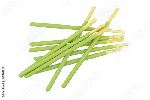 biscuit stick coated with green tea isolated