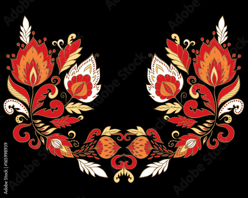stock vector abstract hand draw flower and wave, doodle bouquet. oriental or arabic, russia textile design. template for card. banner