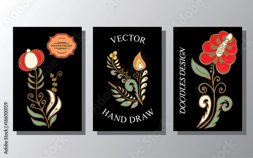 stock vector floral set of card  pattern with flowers and leaf. russian or orient style. template