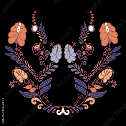 stock vector flowers and leaf ornament. oriental or russian pattern.necklace embroidery design