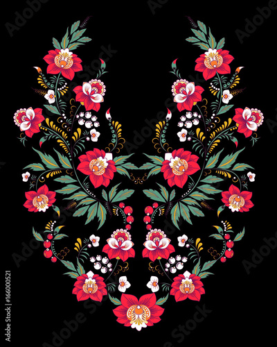 stock vector flowers and leaf ornament. oriental or russian pattern.necklace embroidery design