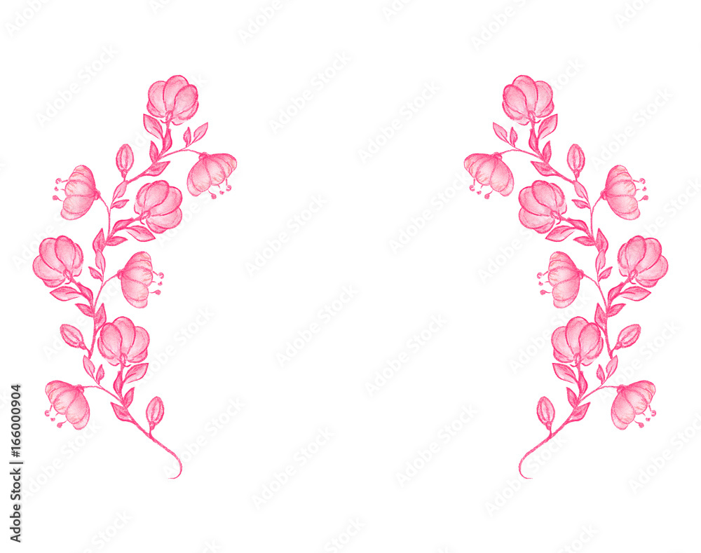 Hand drawn dry pastel floral frame Hand drawn dry pastel floral frame