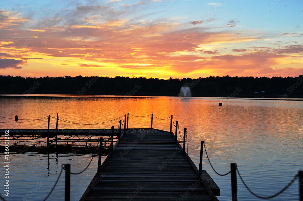 Beautiful sunset on the lake view 