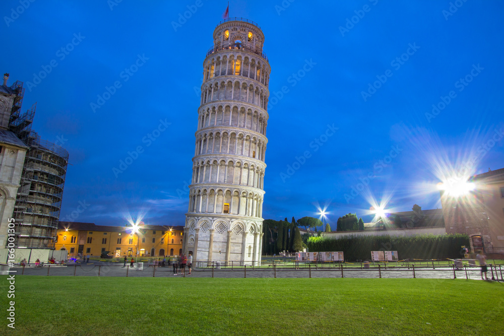 Pisa Leaning Tower at night, Italy