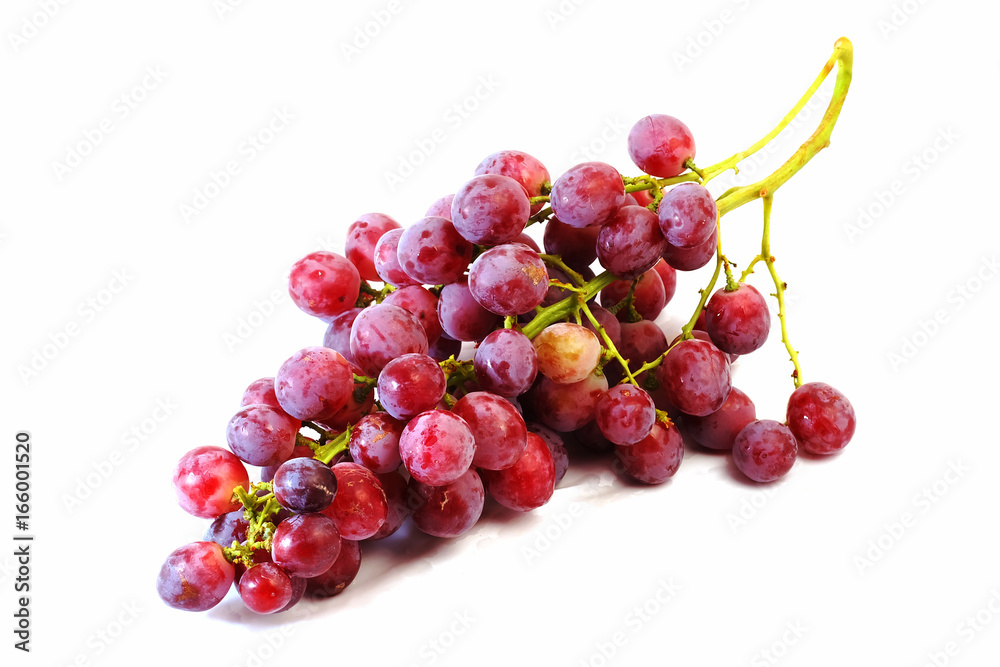bunches of Summer fresh red grape with white isolate background