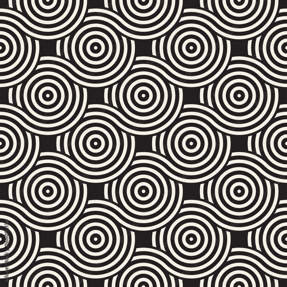 Vector seamless geometric pattern composed with circles and lines. Modern stylish rounded stripes texture. Repeating abstract background Vector seamless geometric pattern composed with circles and lines. Modern stylish rounded stripes texture. Repeating abstract background