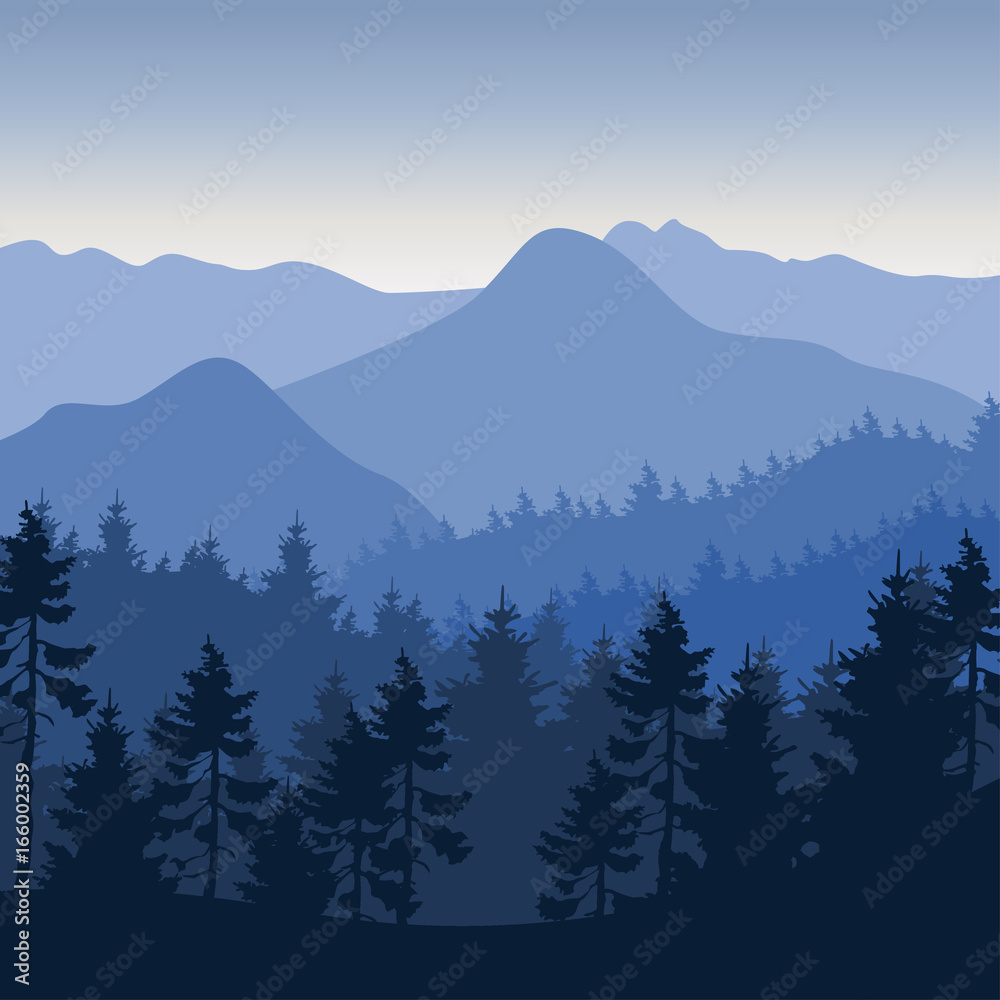 Fototapeta premium Nature landscape background flat design mountain forest