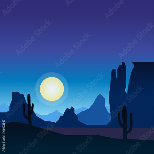 Desert landscape background cactus silhouette