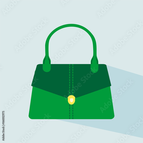 Hand stylish bags. Green colored womans bags, for lady. Colorful female modern bag icon. Vector illustration AI10