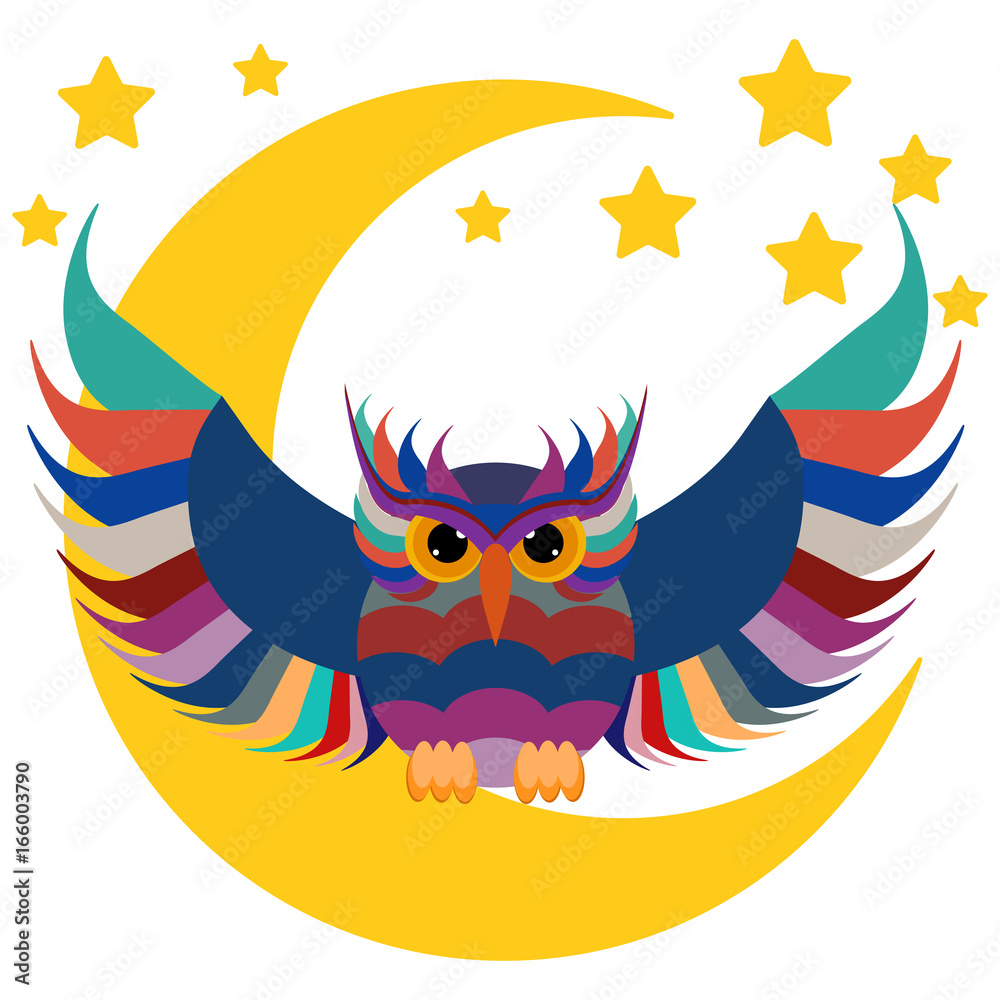 Fototapeta premium Owls on a night moon sky background