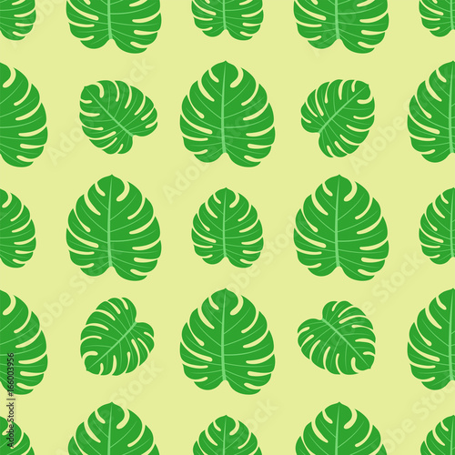 Tropical leaves summer jungle green palm leaf exotic seamless pattern hawaii ...