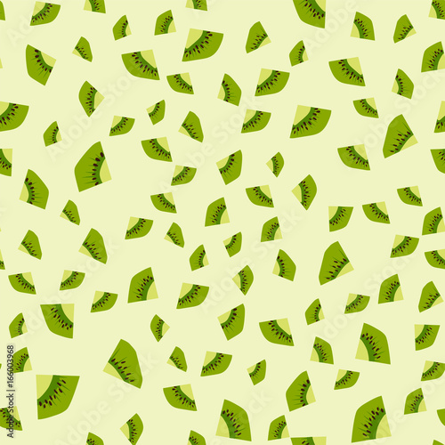 Cartoon fresh kiwi fruits slice flat style seamless pattern food summer desig...