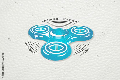 Hand Fidget Spinner Stress Relief Toys. Detailed object. Typographic labels, stickers, logos and badges.