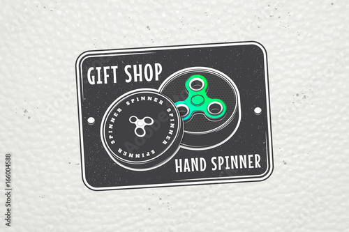 Hand Fidget Spinner Stress Relief Toys. Detailed object. Typographic labels, stickers, logos and badges.