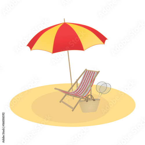 Illustration on a summer theme, umbrella and chaise longue.