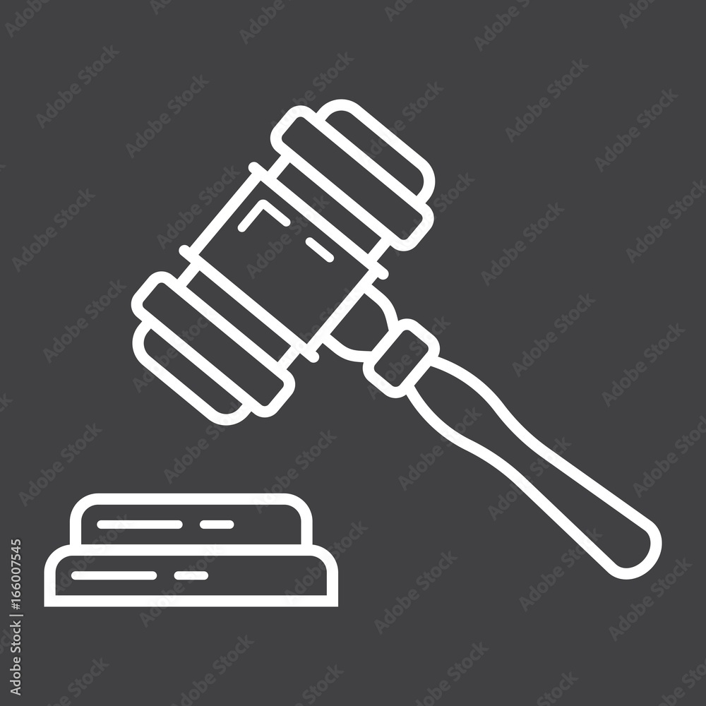Auction hammer line icon, business and finance, judge gavel sign vector graphics, a linear pattern on a black background, eps 10.