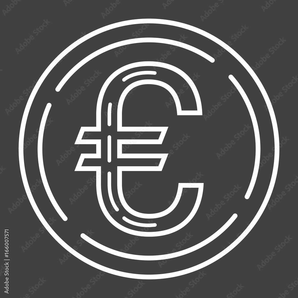 Coin euro line icon, business and finance, money sign vector graphics, a linear pattern on a black background, eps 10. Coin euro line icon, business and finance, money sign vector graphics, a linear pattern on a black background, eps 10.