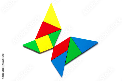 Free Download Colorful tangram as butterfly shape on white background - GFXLoad