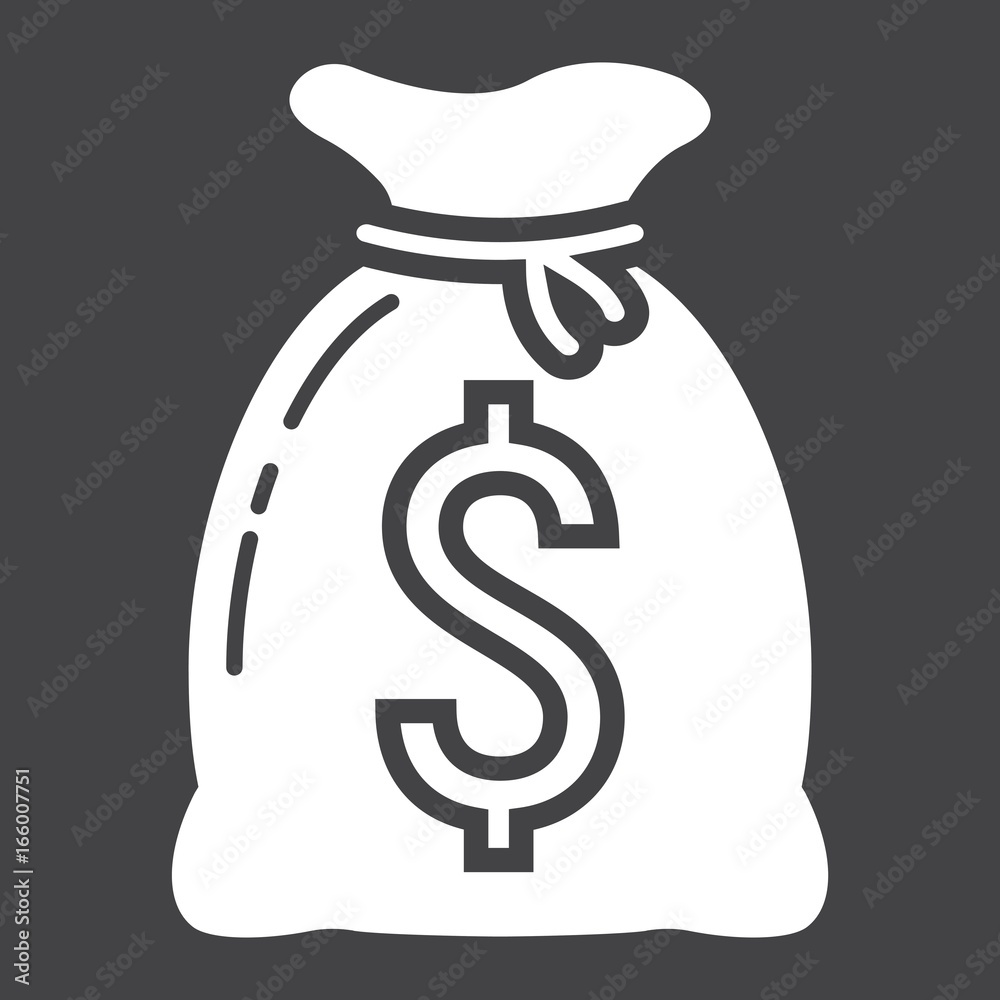 Money bag glyph icon, business and finance, dollar sign vector graphics, a solid pattern on a black background, eps 10. Money bag glyph icon, business and finance, dollar sign vector graphics, a solid pattern on a black background, eps 10.