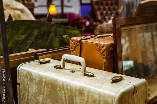 Vintage suitcase in antique shop, Bruxelles