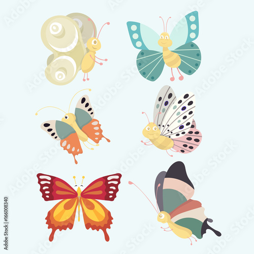 Set colorful isolated butterflies.  