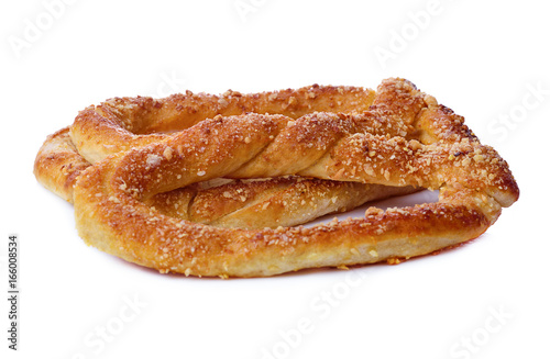Sweet pretzels on white background
