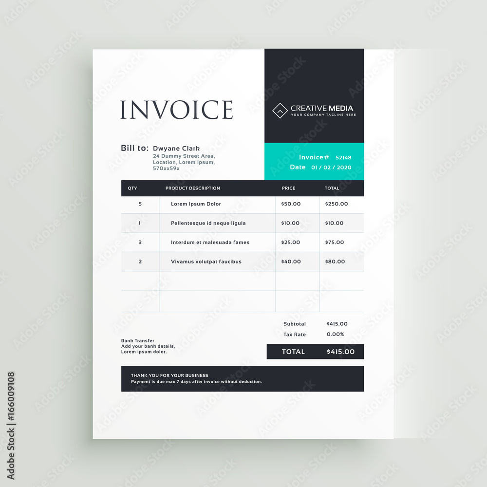 minimal business invoice template vector design