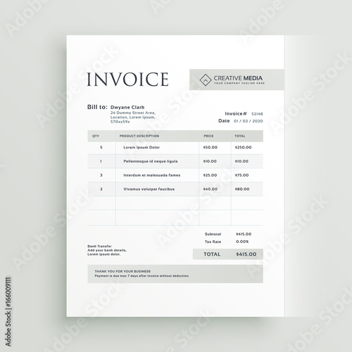 minimal invoice form template vector design photo