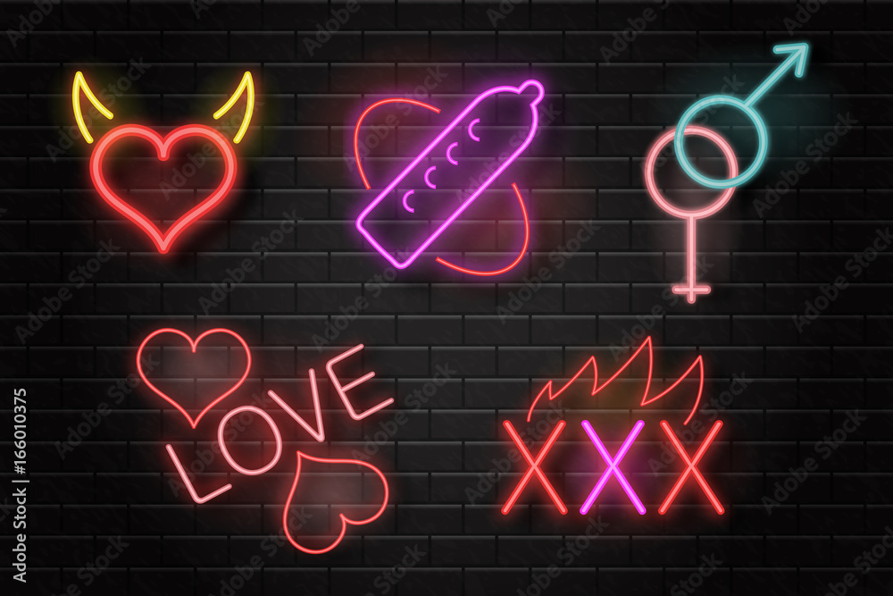 Vector set of realistic isolated neon erotic signs for decoration on