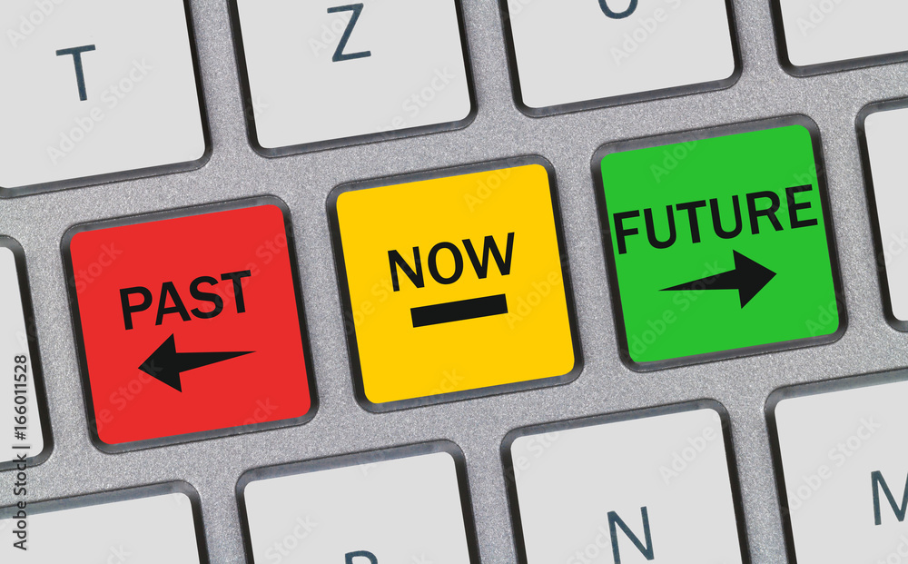 past, now, future - time concept on keyboard past, now, future - time concept on keyboard