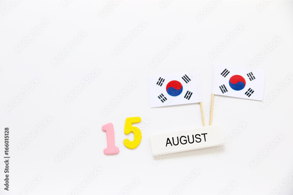 AUGUST 15 Wooden calendar Concept independence day of South Korea and South Korea national day.Copy space