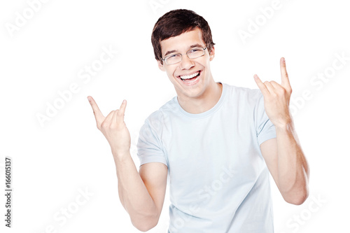 Photography Guy showing sign of horns