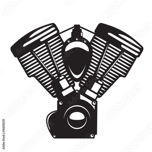 Motorcycle engine emblem in monochrome silhouette style