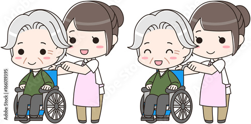 老人 高齢者 車椅子 介護士 看護師 笑顔 イラスト Stock ベクター Adobe Stock