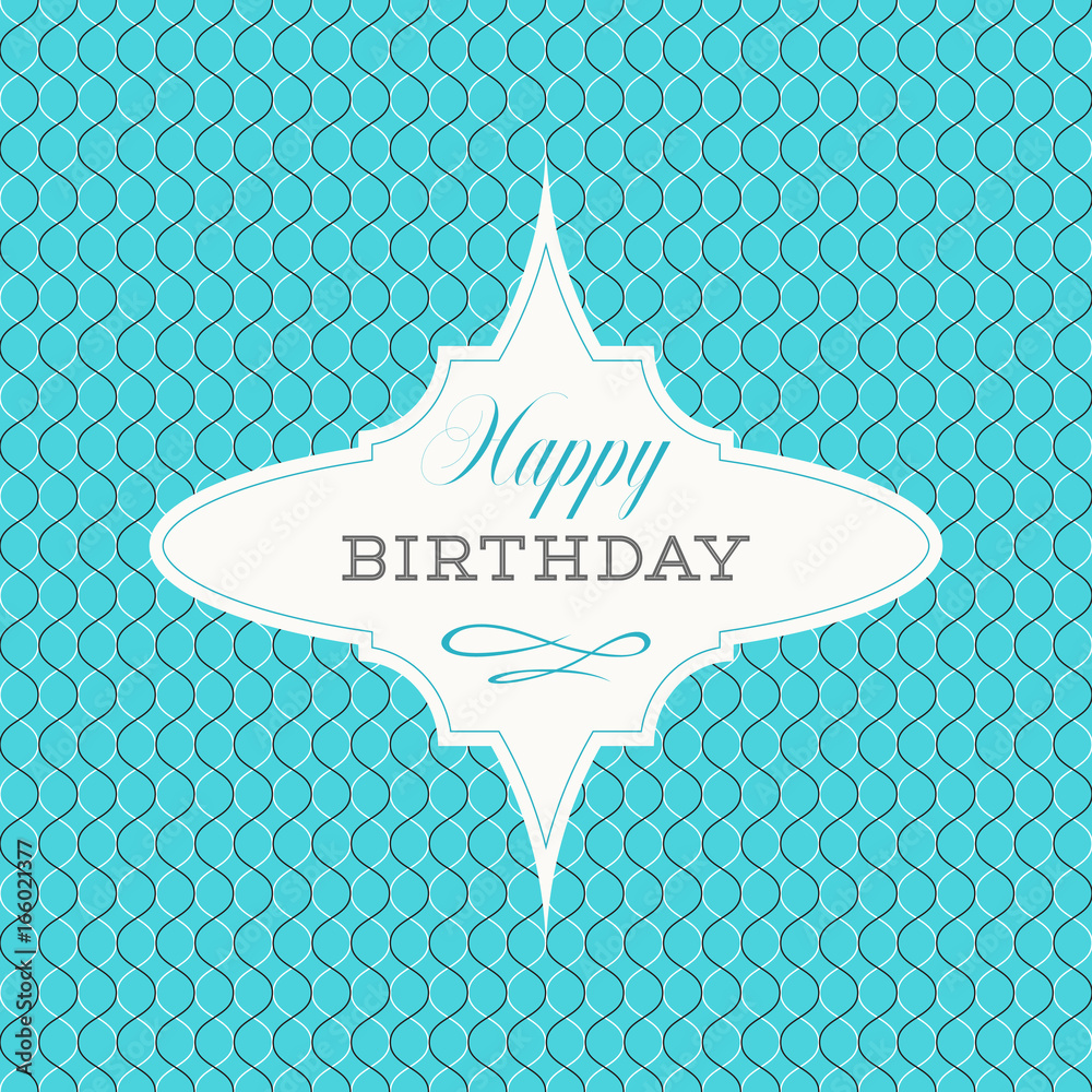 Happy birthday text card label vector illustration over geometric pattern background. Happy birthday text card label vector illustration over geometric pattern background.