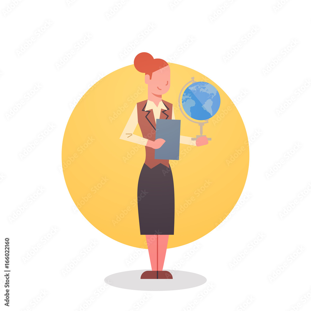 Fototapeta premium Female Teacher Icon School Stuff Worker Professional Occupation Flat Vector Illustration