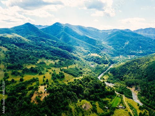 Aerial Drone Fly Over Carpathian Mountains Forest In Transylvania