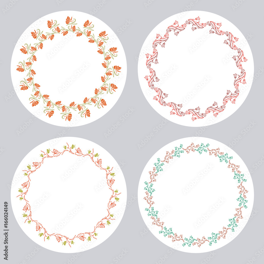 Set of silhouette round frames with floral elements. Design element for logo, banners, labels, prints, posters, web, presentation, invitations, weddings, greeting cards, albums. Vector clip art. Set of silhouette round frames with floral elements. Design element for logo, banners, labels, prints, posters, web, presentation, invitations, weddings, greeting cards, albums. Vector clip art.