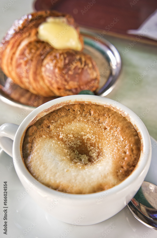 Italian cappuccino and croissant with copy space Italian cappuccino and croissant with copy space